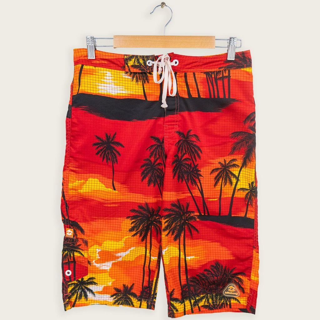 Y2K Billabong Board Shorts - Sunset Palm Print - Size 8