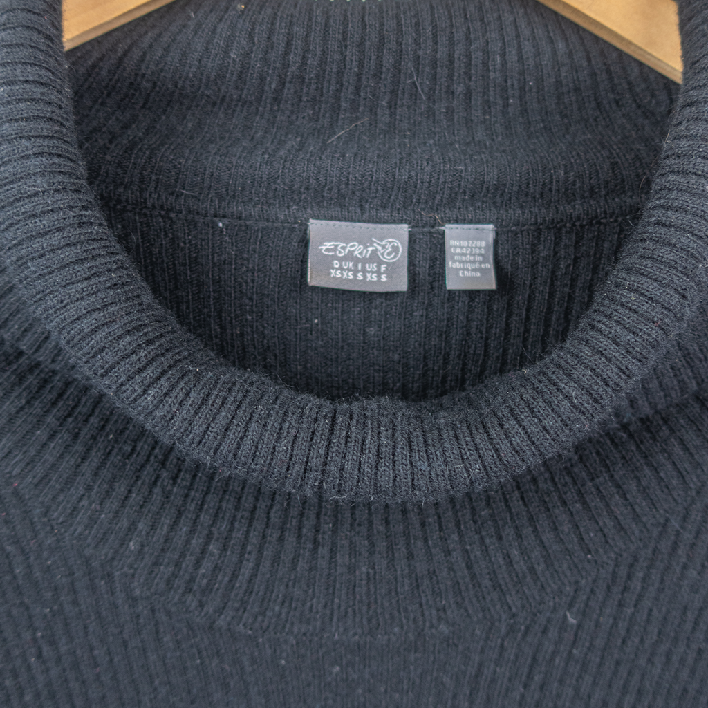 Y2K Esprit Knit Dress - Black Cowl Neck - Size XS