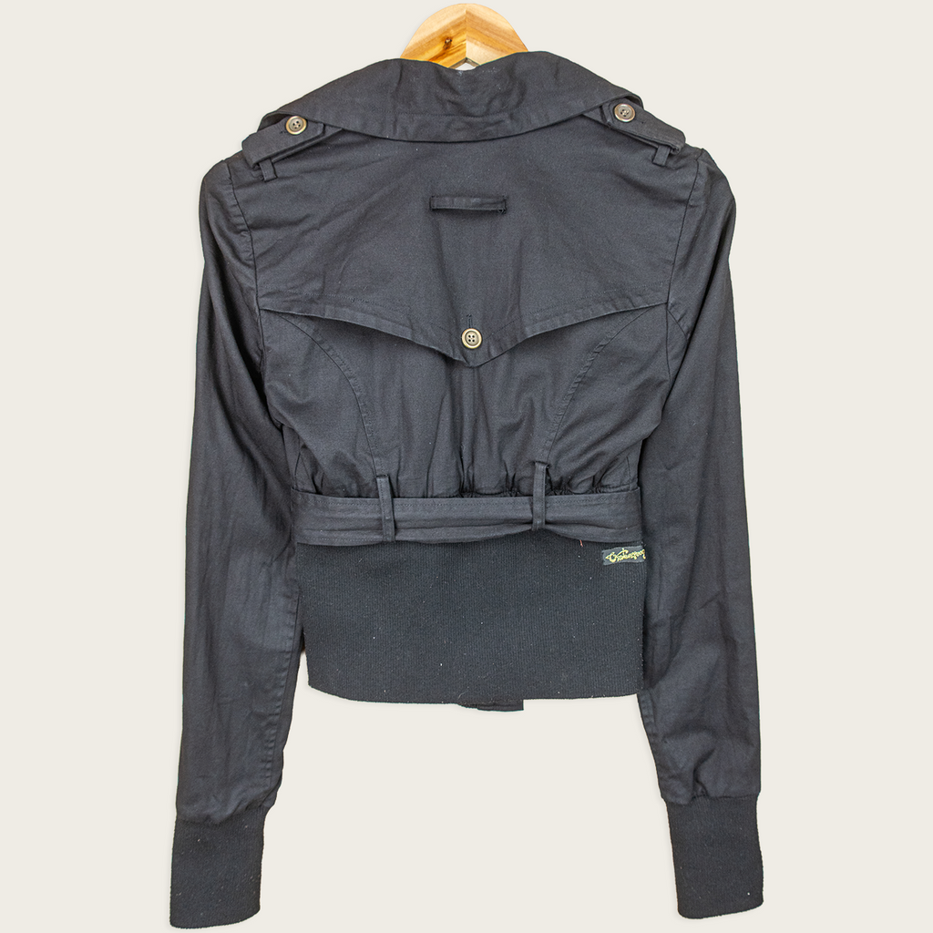 Y2K One Teaspoon Cropped Trench Jacket - Black - Size 6