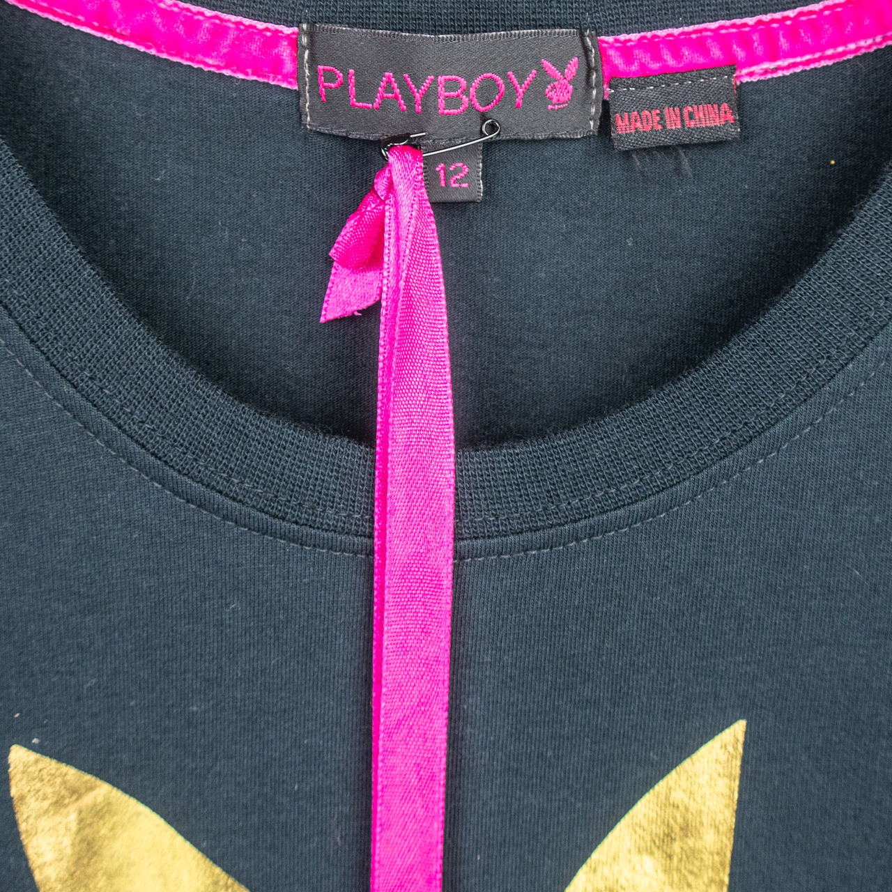 Y2K Playboy Baby Tee - Gold Logo Black - Size 8