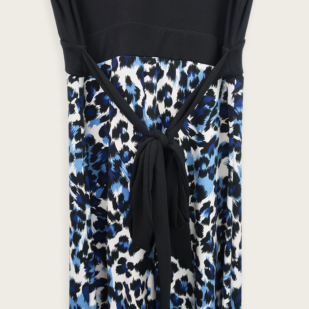 Y2K Crossroads Maxi Dress - Blue Leopard Print - Size S