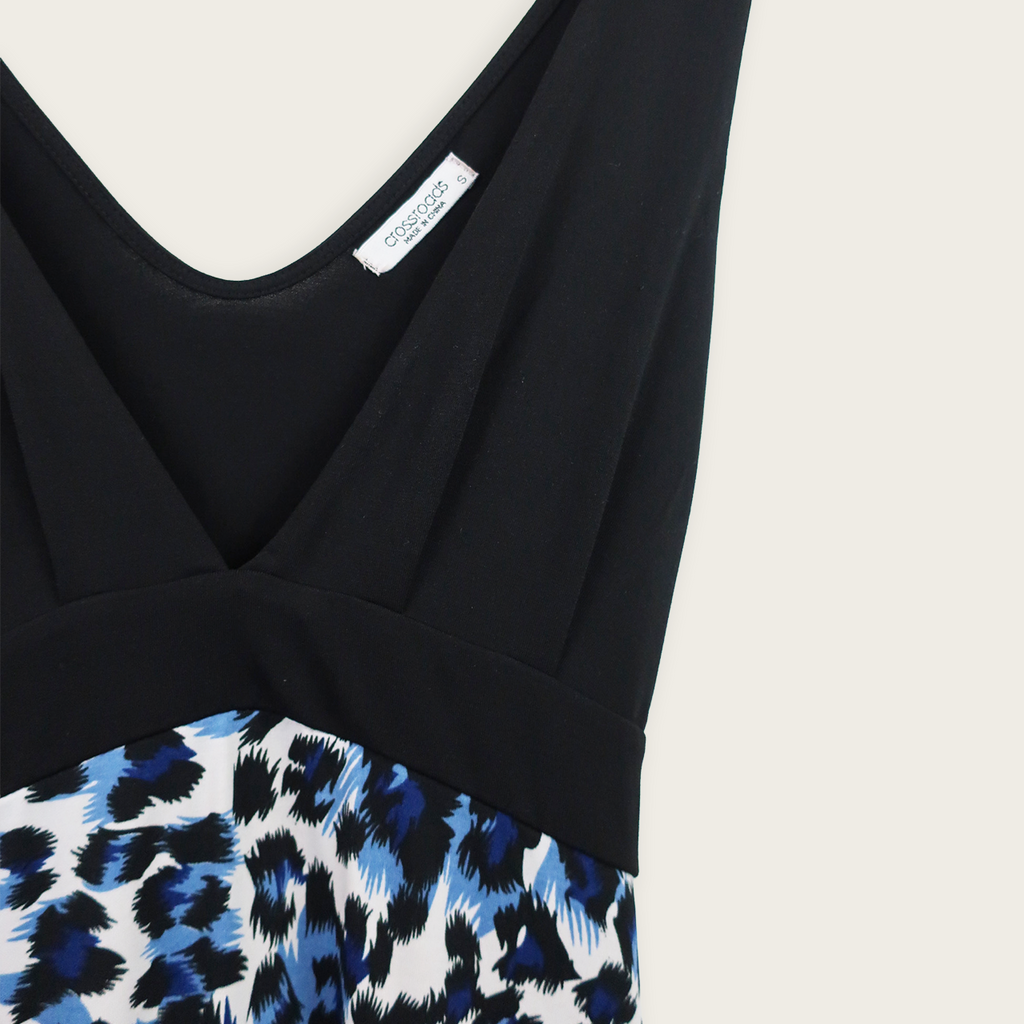Y2K Crossroads Maxi Dress - Blue Leopard Print - Size S