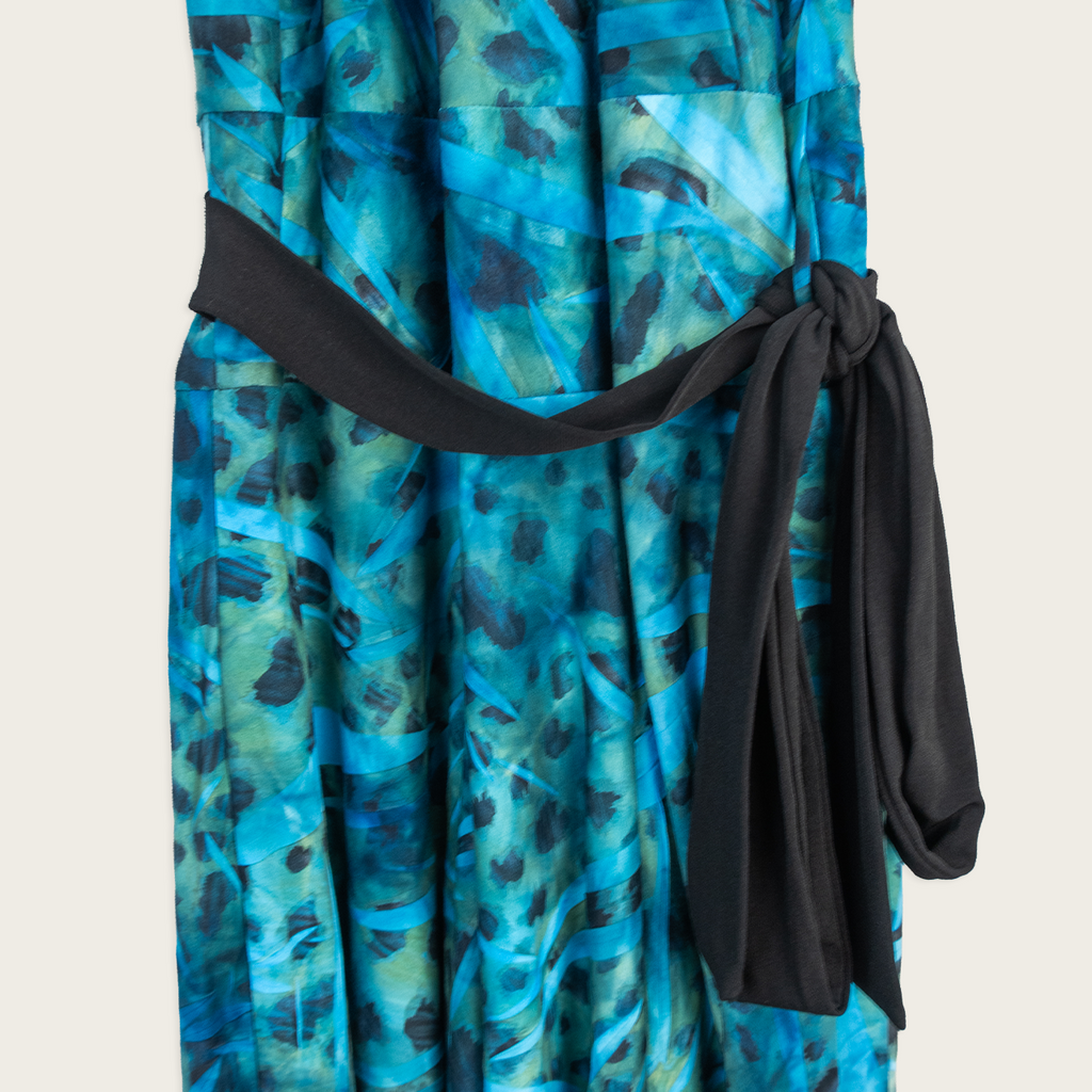 Vintage Powerhouse Halter Midi Dress - Blue Abstract Print - Size 10