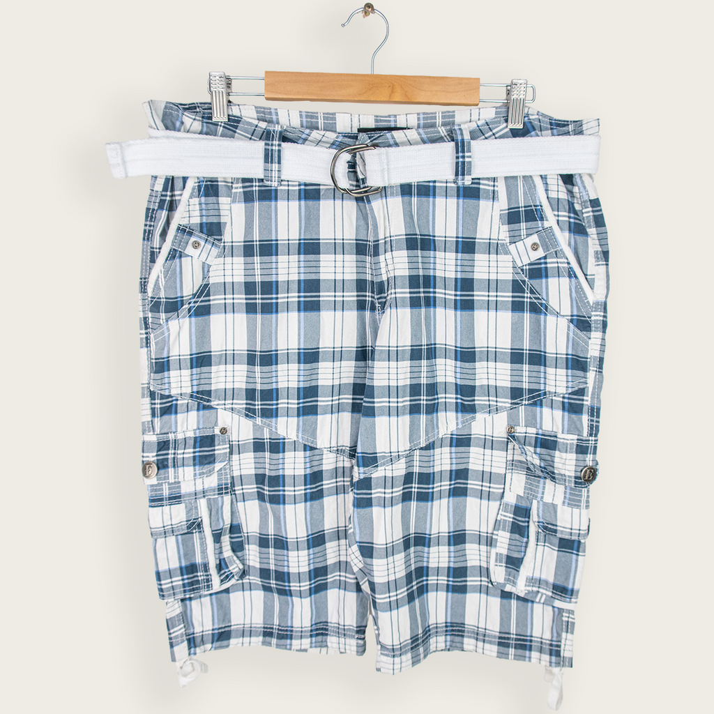 Blue & White Check ETHANOL Casual Streetwear/Skater Cargo Shorts - 38"