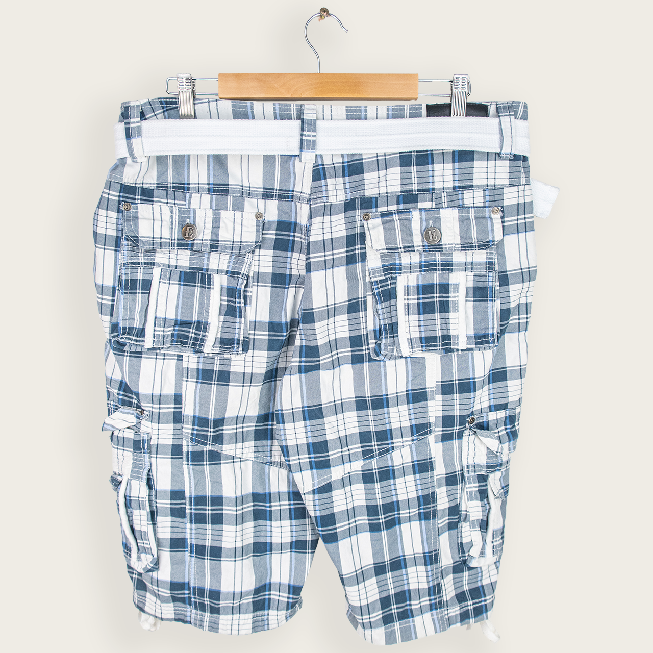 Blue & White Check ETHANOL Casual Streetwear/Skater Cargo Shorts - 38"