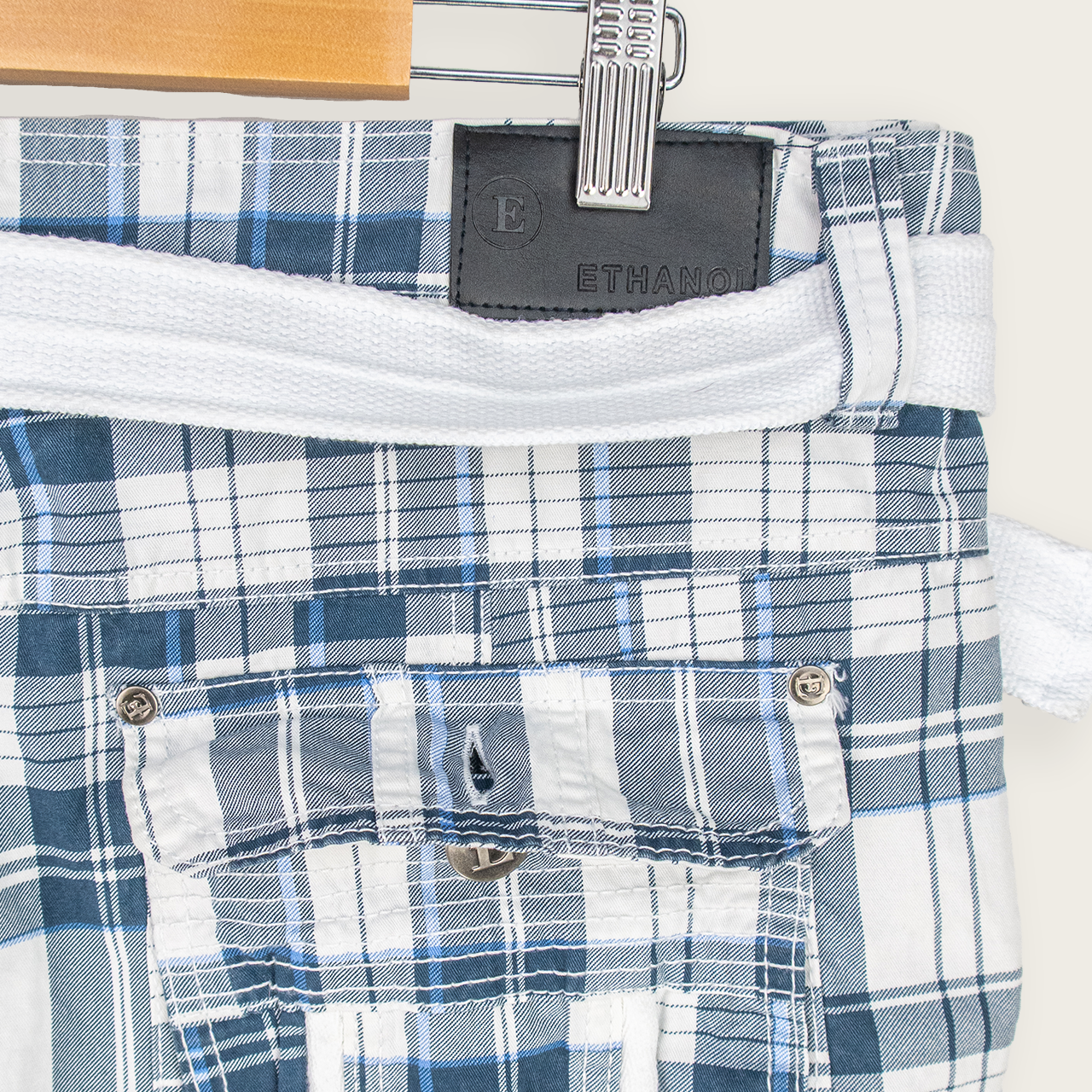 Blue & White Check ETHANOL Casual Streetwear/Skater Cargo Shorts - 38"