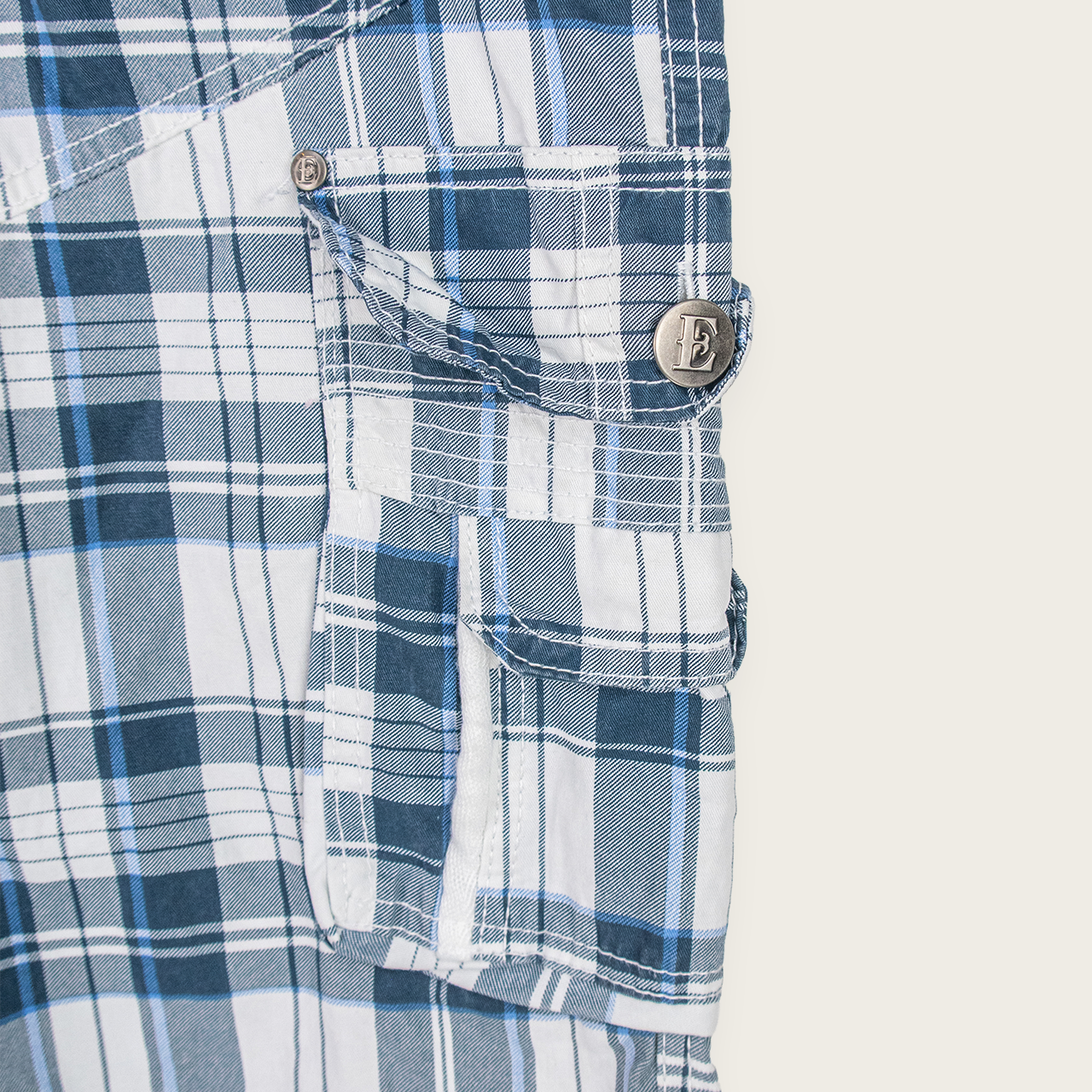 Blue & White Check ETHANOL Casual Streetwear/Skater Cargo Shorts - 38"