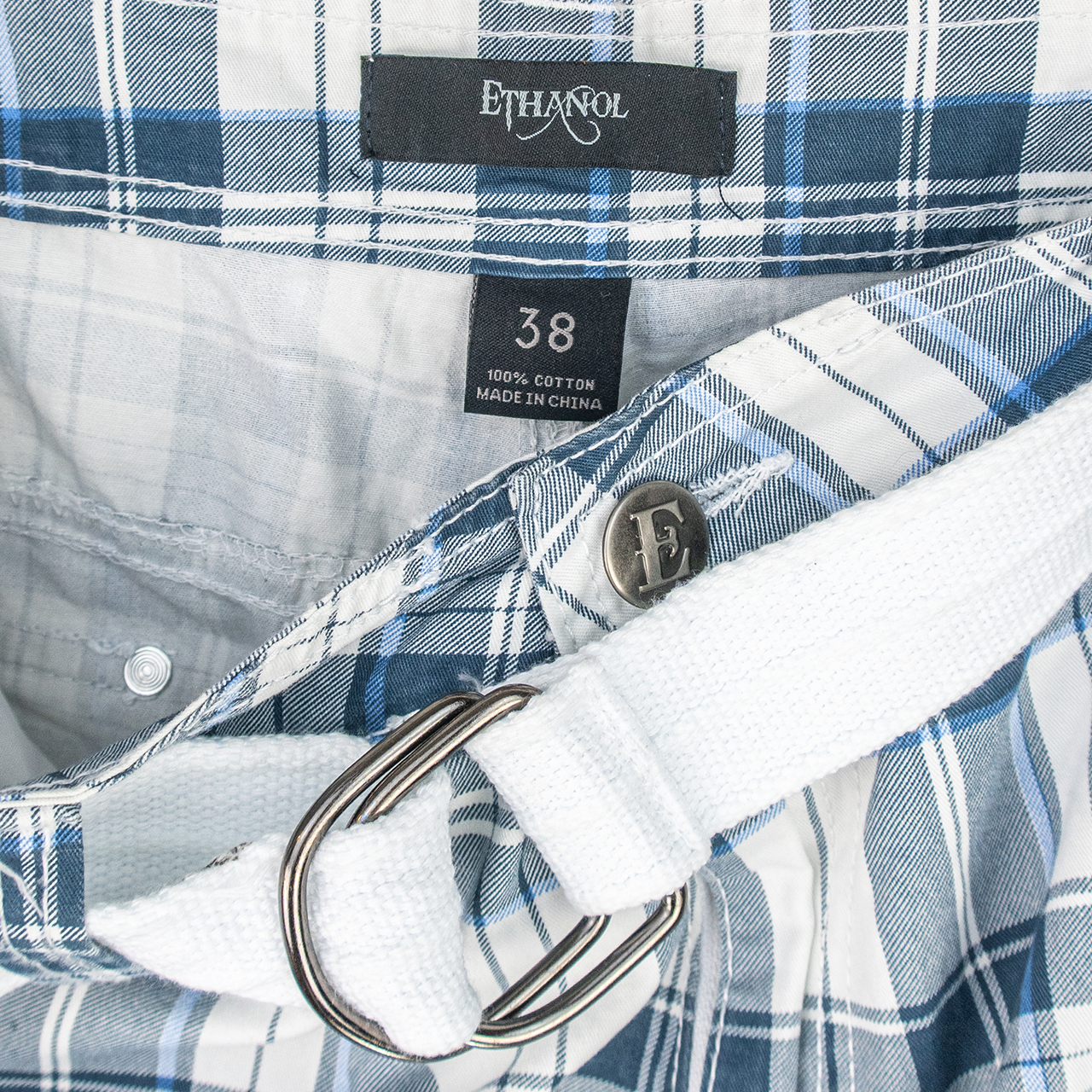 Blue & White Check ETHANOL Casual Streetwear/Skater Cargo Shorts - 38"