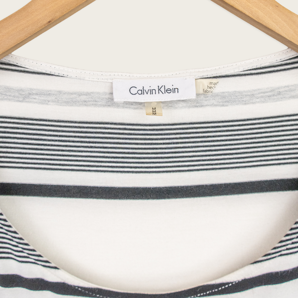 Calvin Klein Stripe Cut-Out Top - White & Black - Size M