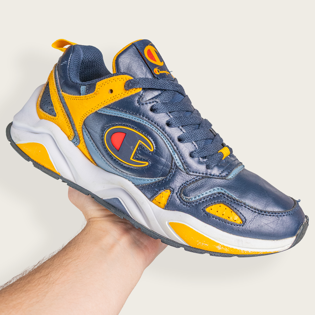 Men's Navy/Yellow CHAMPION Chunky Retro-Style Sneakers - US 8.5