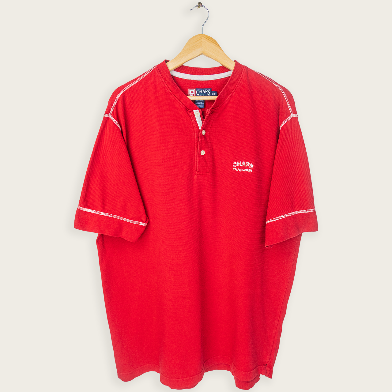 90's CHAPS RALPH LAUREN WAFFLE HENLEY SHIRT - L