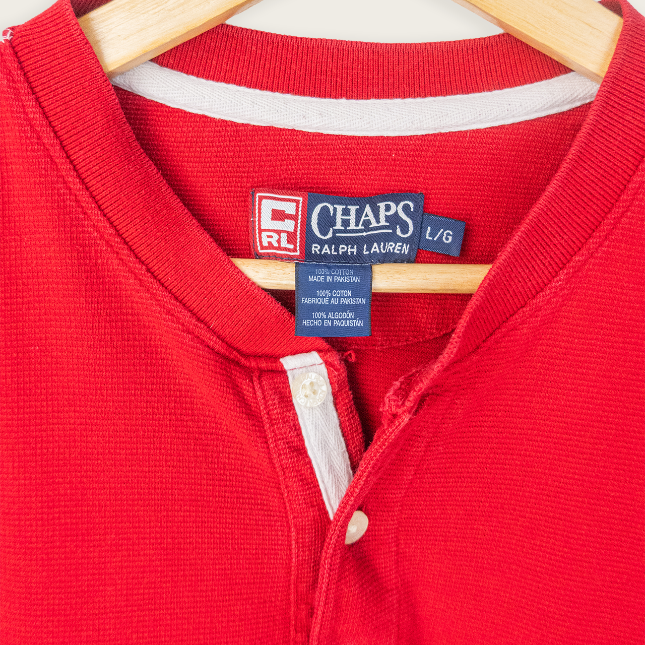 90's CHAPS RALPH LAUREN WAFFLE HENLEY SHIRT - L