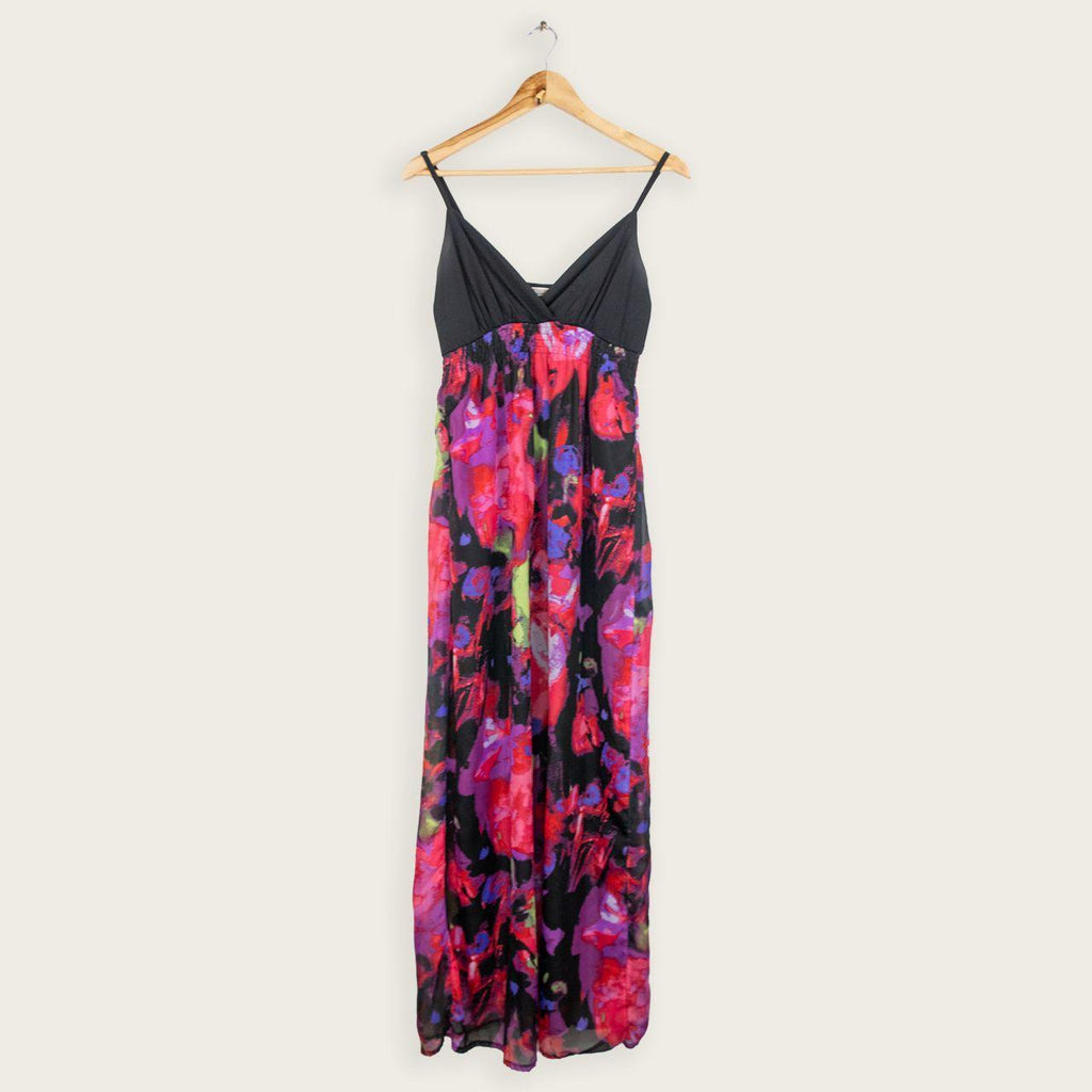 Y2K Crossroads Maxi Dress - Black Bodice Floral Skirt - Size 8