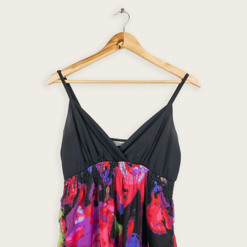 Y2K Crossroads Maxi Dress - Black Bodice Floral Skirt - Size 8
