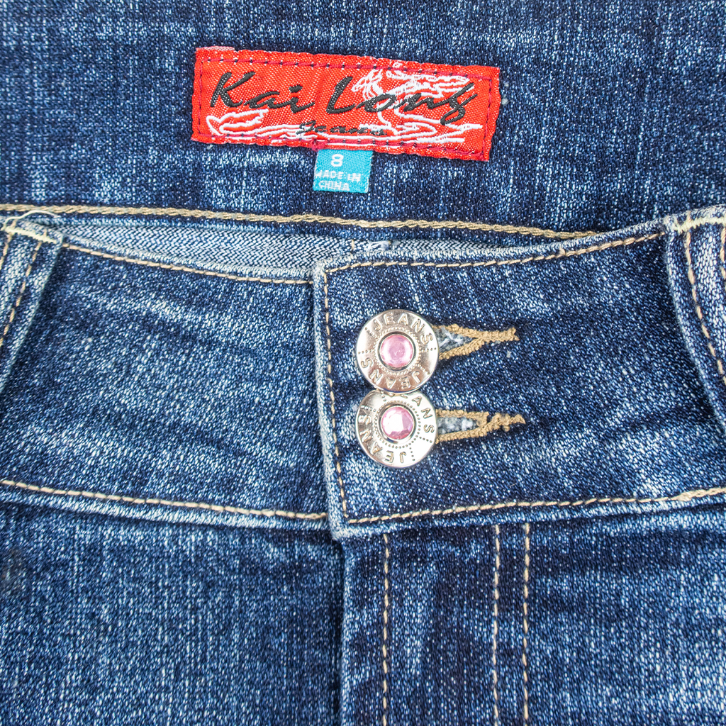 Y2K Kai Long Denim Mini Skirt - Embroidered Detail - Size 8