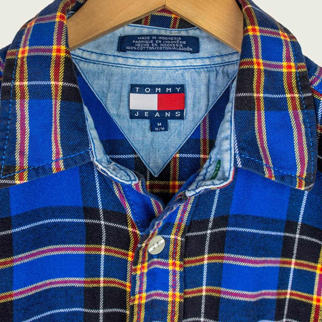 90's Tommy Hilfiger Long-Sleeve Flannel Button-Up Shirt - M