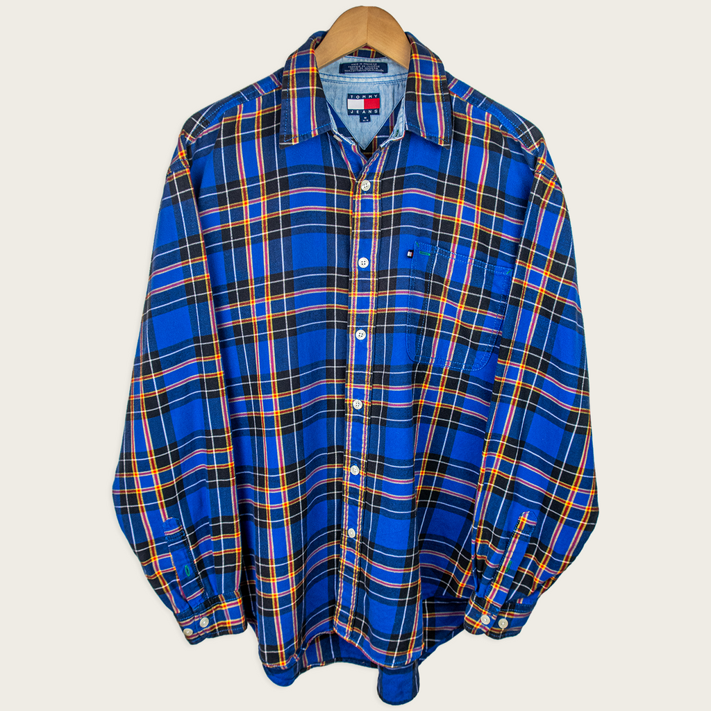 90's Tommy Hilfiger Long-Sleeve Flannel Button-Up Shirt - M
