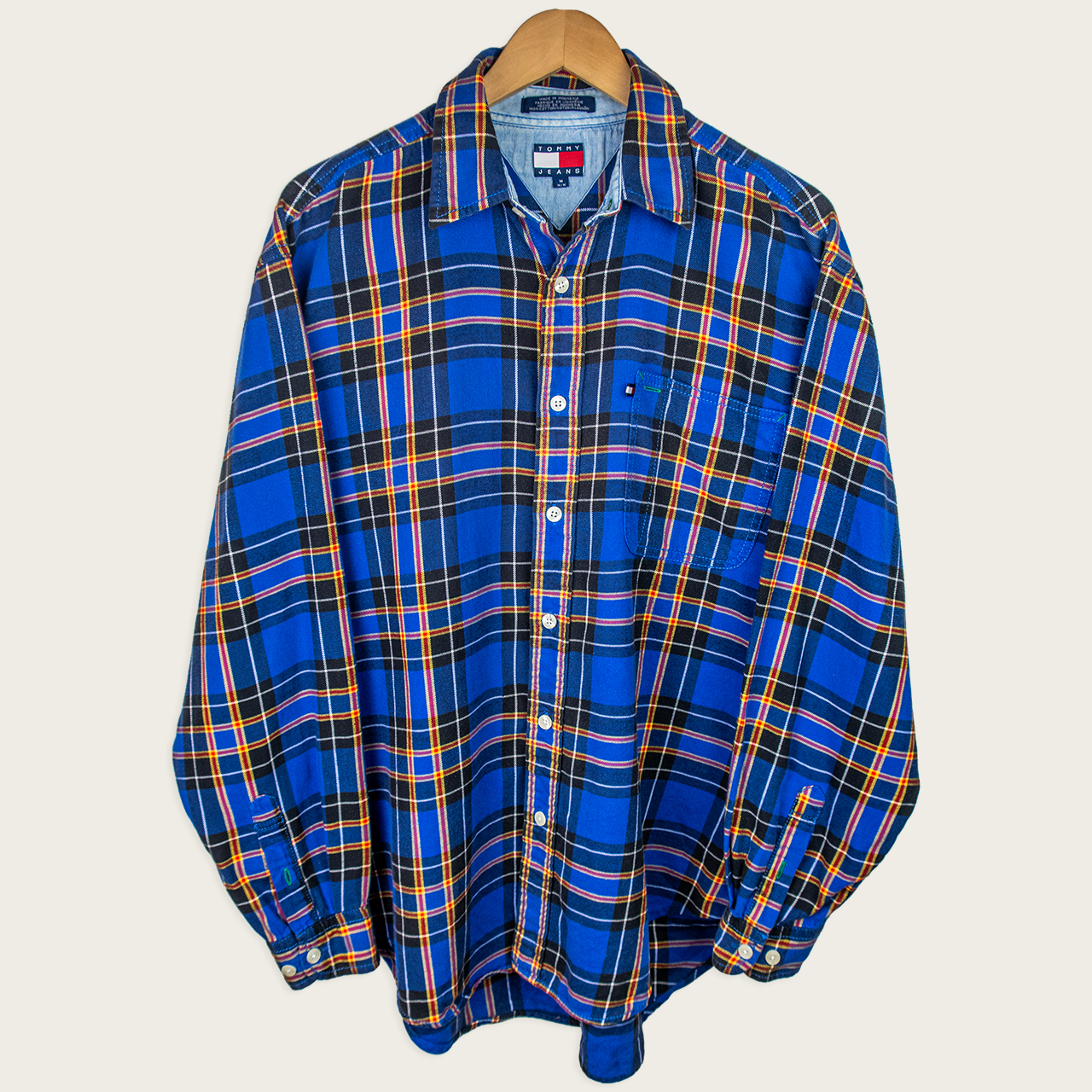 90's Tommy Hilfiger Long-Sleeve Flannel Button-Up Shirt - M