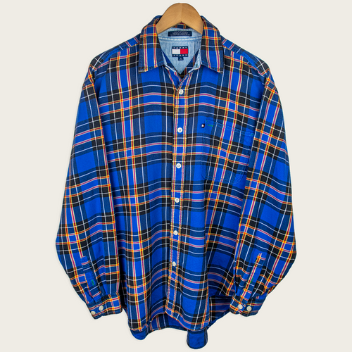 90's Tommy Hilfiger Long-Sleeve Flannel Button-Up Shirt - M