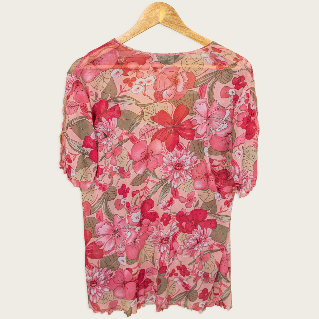 Y2K BeMe Floral Mesh Wrap Top - Pink - Size 12