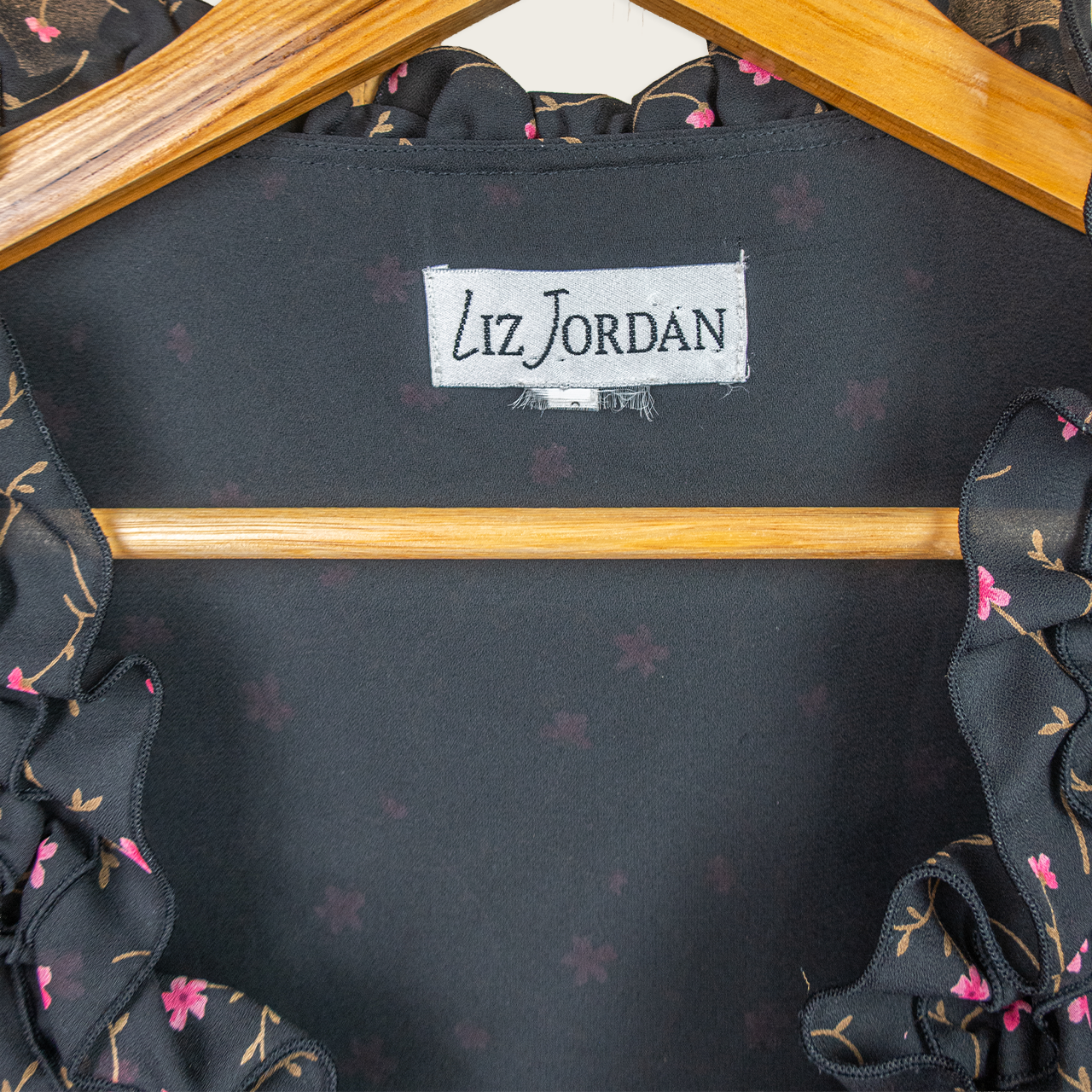 Y2K Liz Jordan Floral Ruffle Blouse - Black - Size M