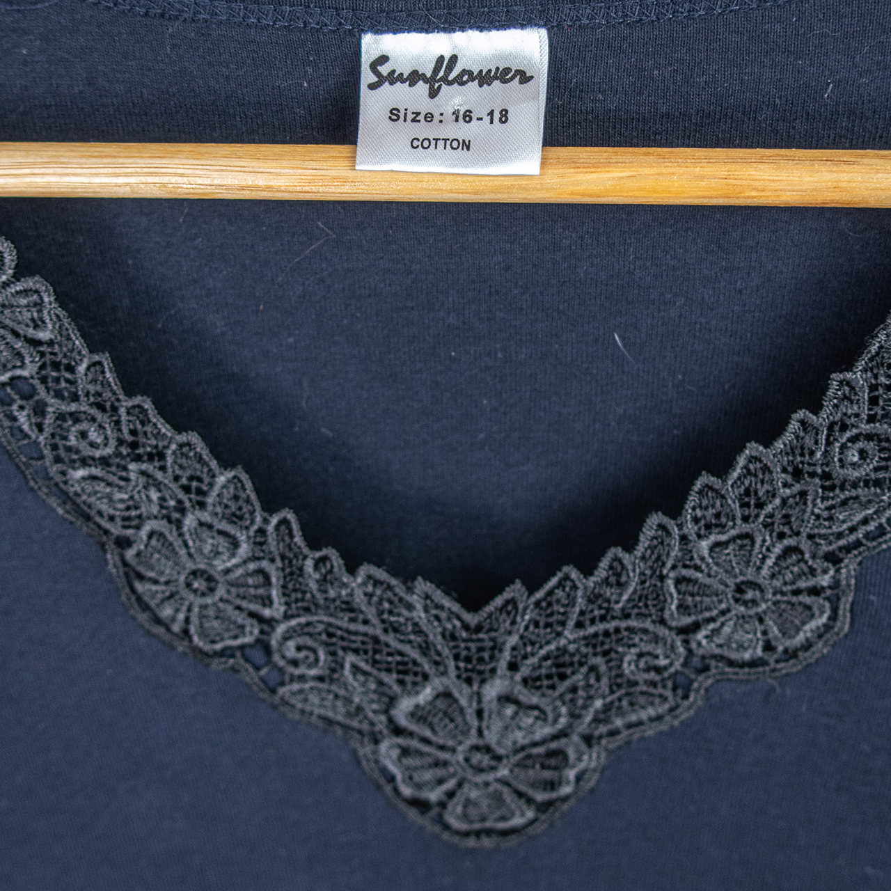Y2K Sunflower Lace Trim Tank - Black Cotton - Size 12