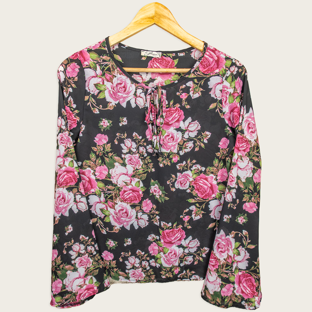 Vintage Prospect Blvd Sheer Floral Top - Black Pink Roses - Size Small