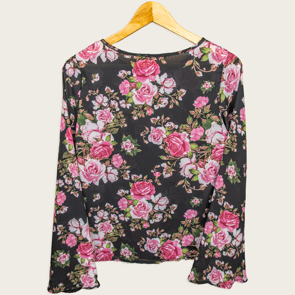 Vintage Prospect Blvd Sheer Floral Top - Black Pink Roses - Size Small