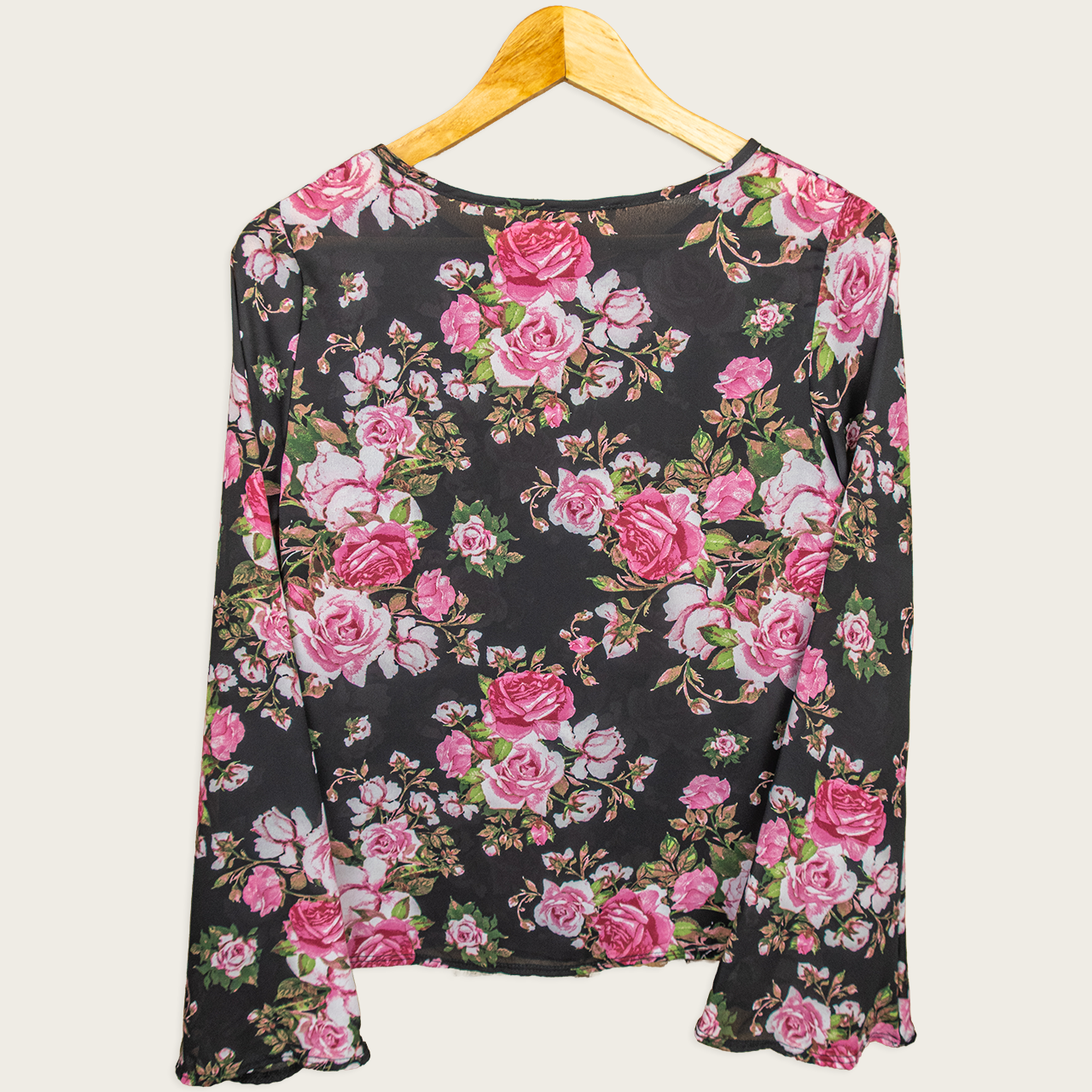 Vintage Prospect Blvd Sheer Floral Top - Black Pink Roses - Size Small