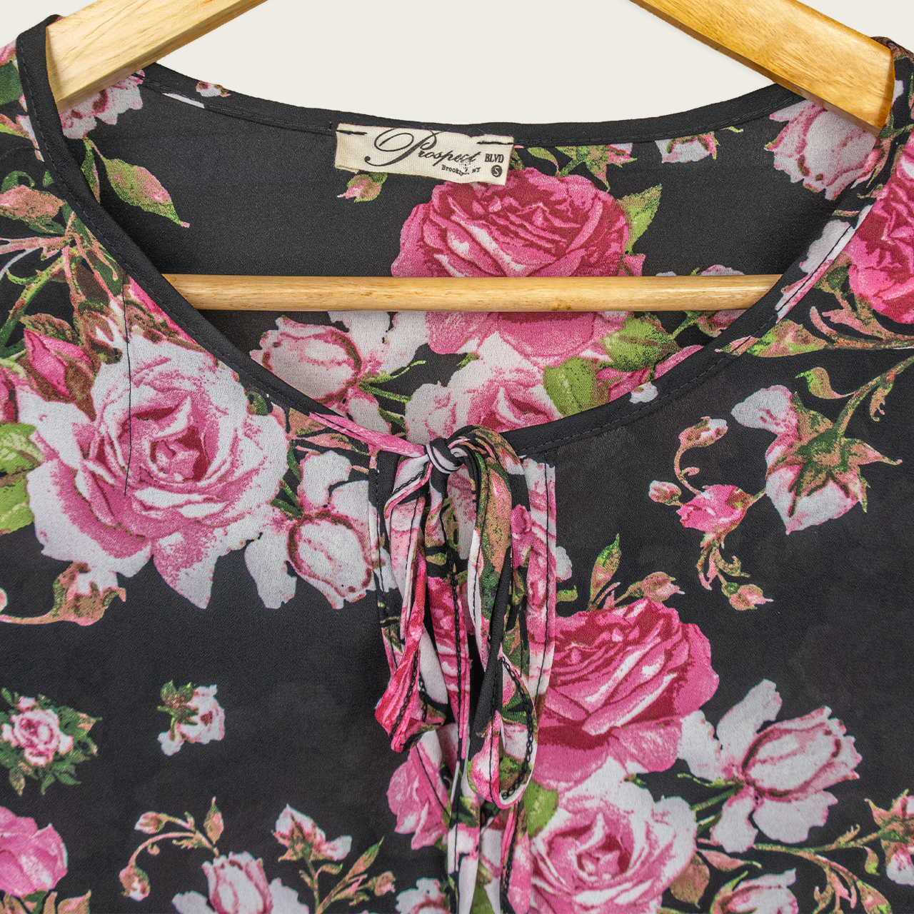 Vintage Prospect Blvd Sheer Floral Top - Black Pink Roses - Size Small
