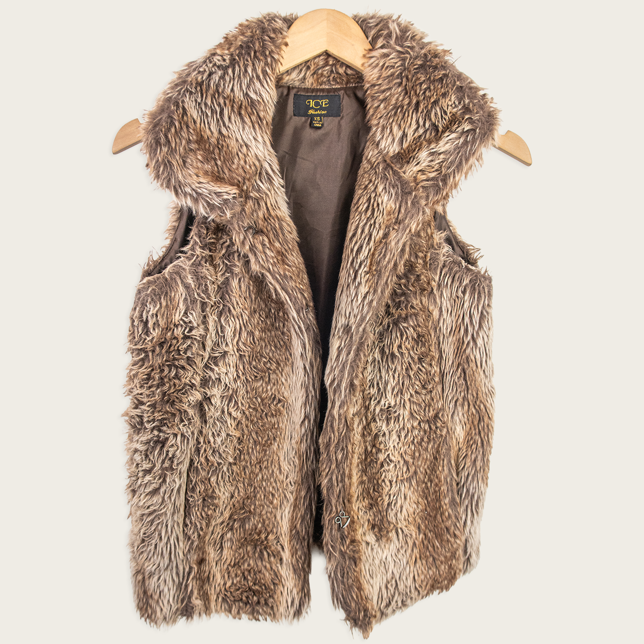 Ice Faux Fur Vest - Brown - Size XS