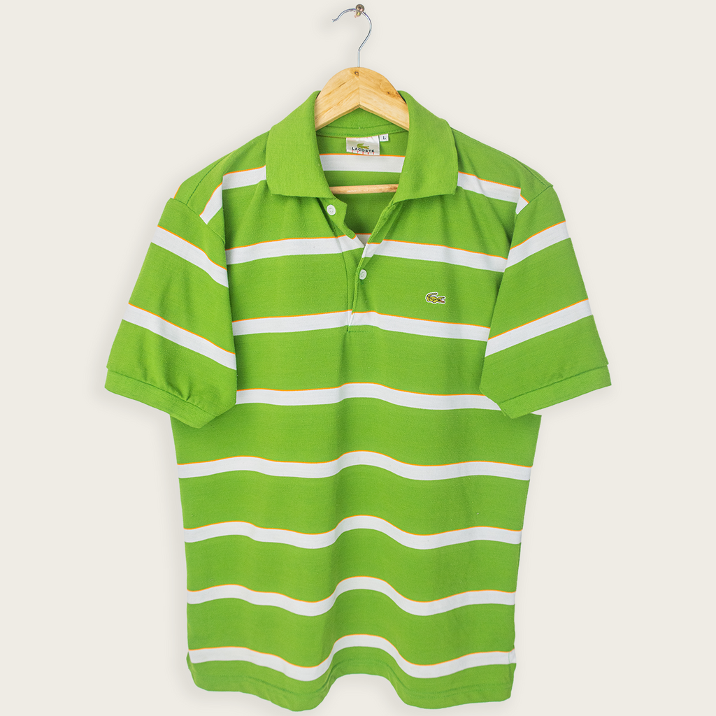 00's LACOSTE STRIPED POLO SHIRT - L