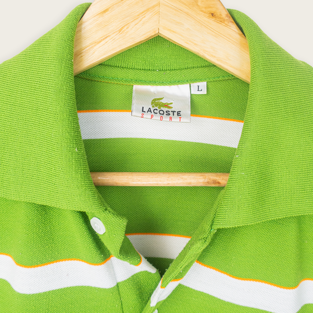 00's LACOSTE STRIPED POLO SHIRT - L