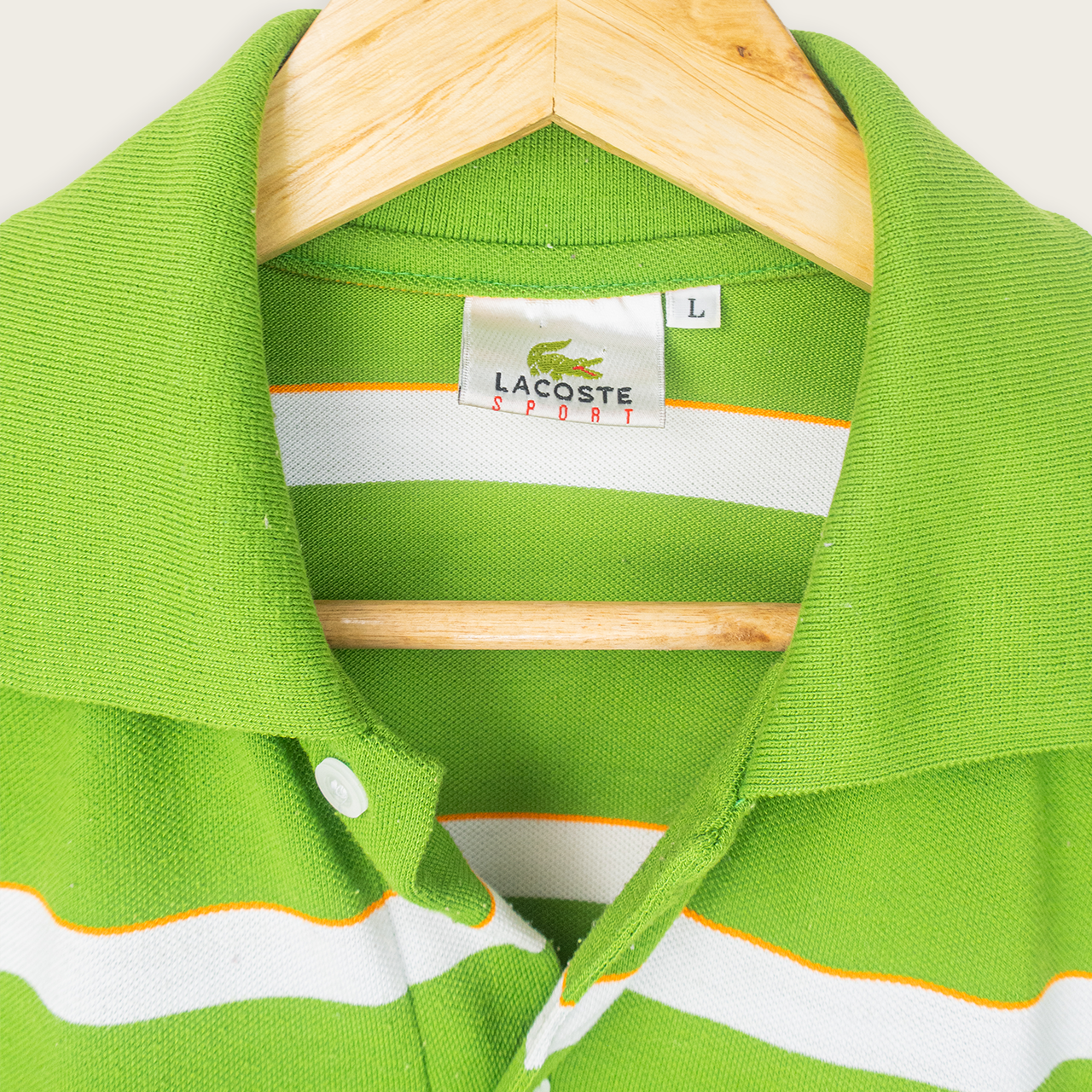 00's LACOSTE STRIPED POLO SHIRT - L