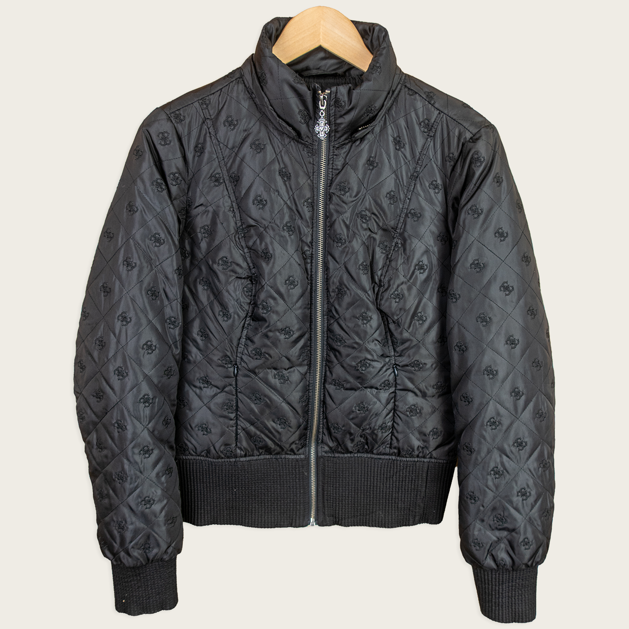 Y2K Guess Jeans Quilted Jacket - Monogram Black - Size M