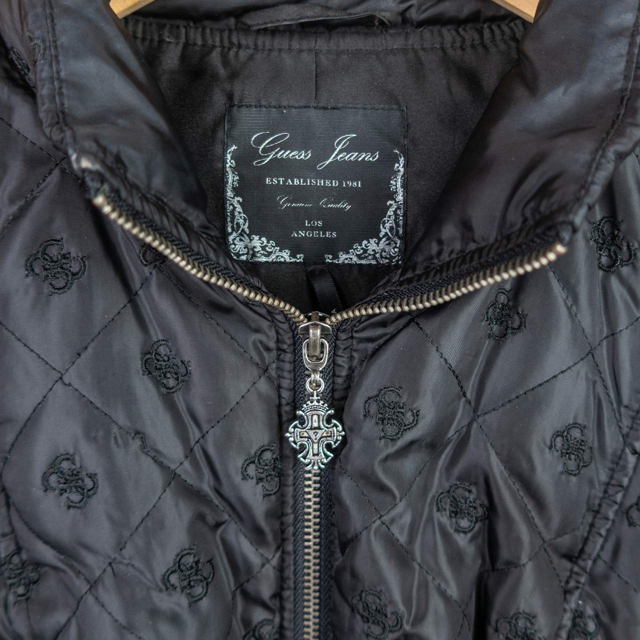 Y2K Guess Jeans Quilted Jacket - Monogram Black - Size M