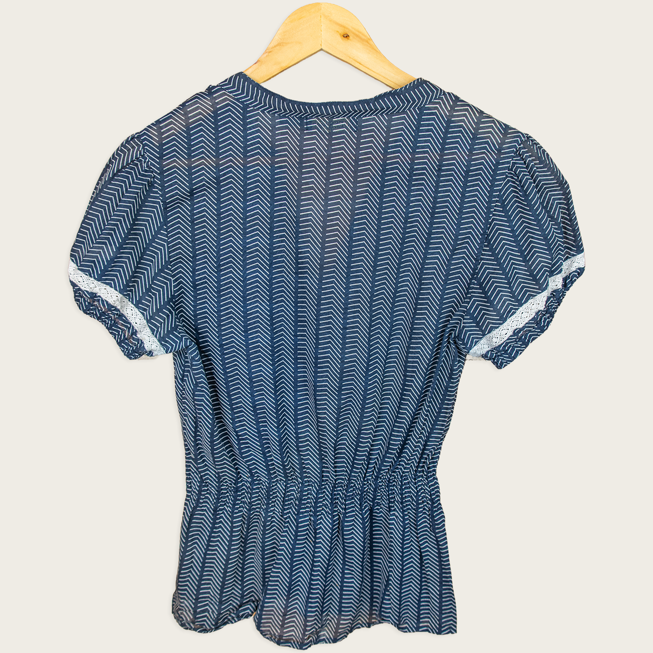 Y2K Guess Jeans Patterned Peplum Top - Navy/White - Size M