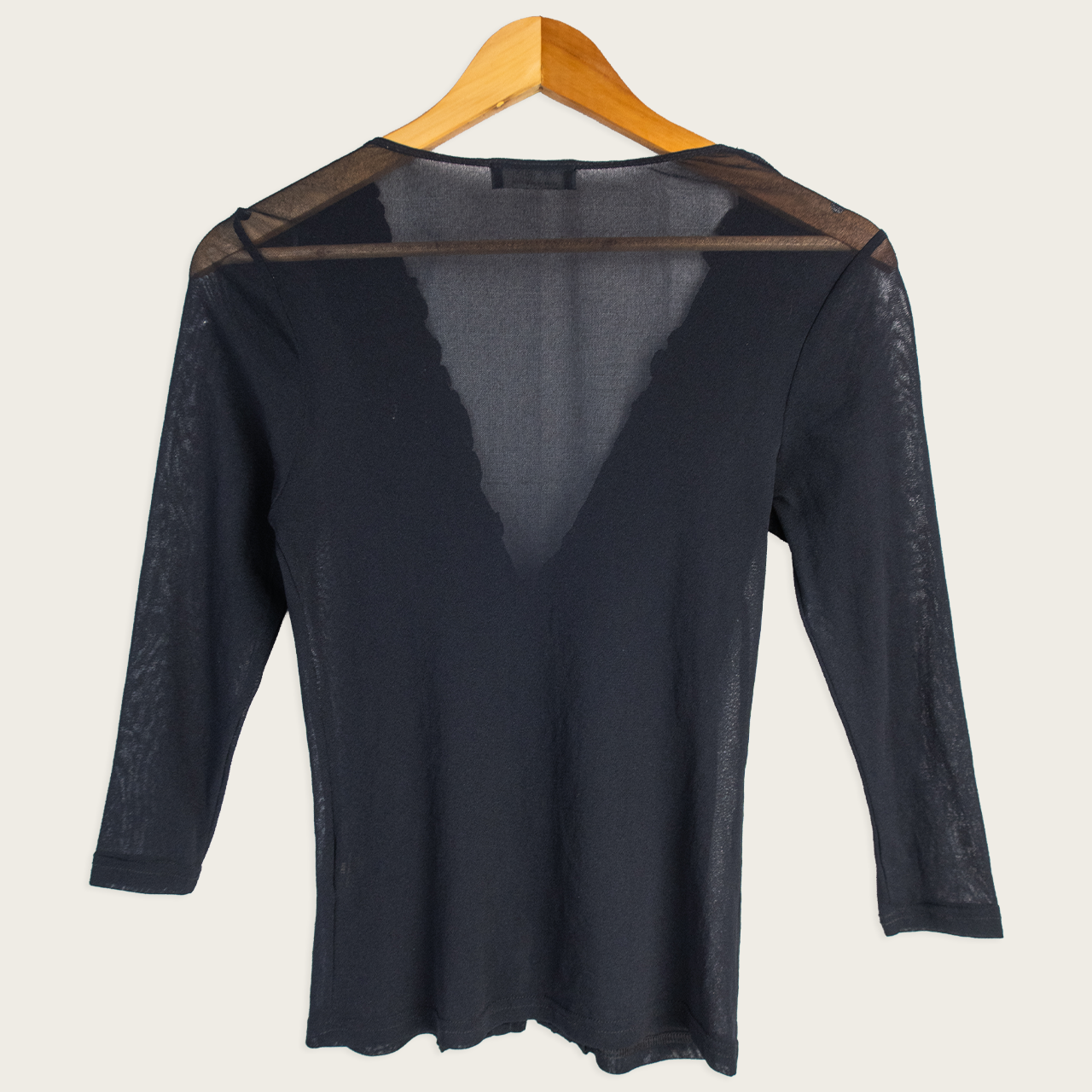 Y2K Jacqui E Sheer Mesh Top - Black Ruffle Trim - Size S