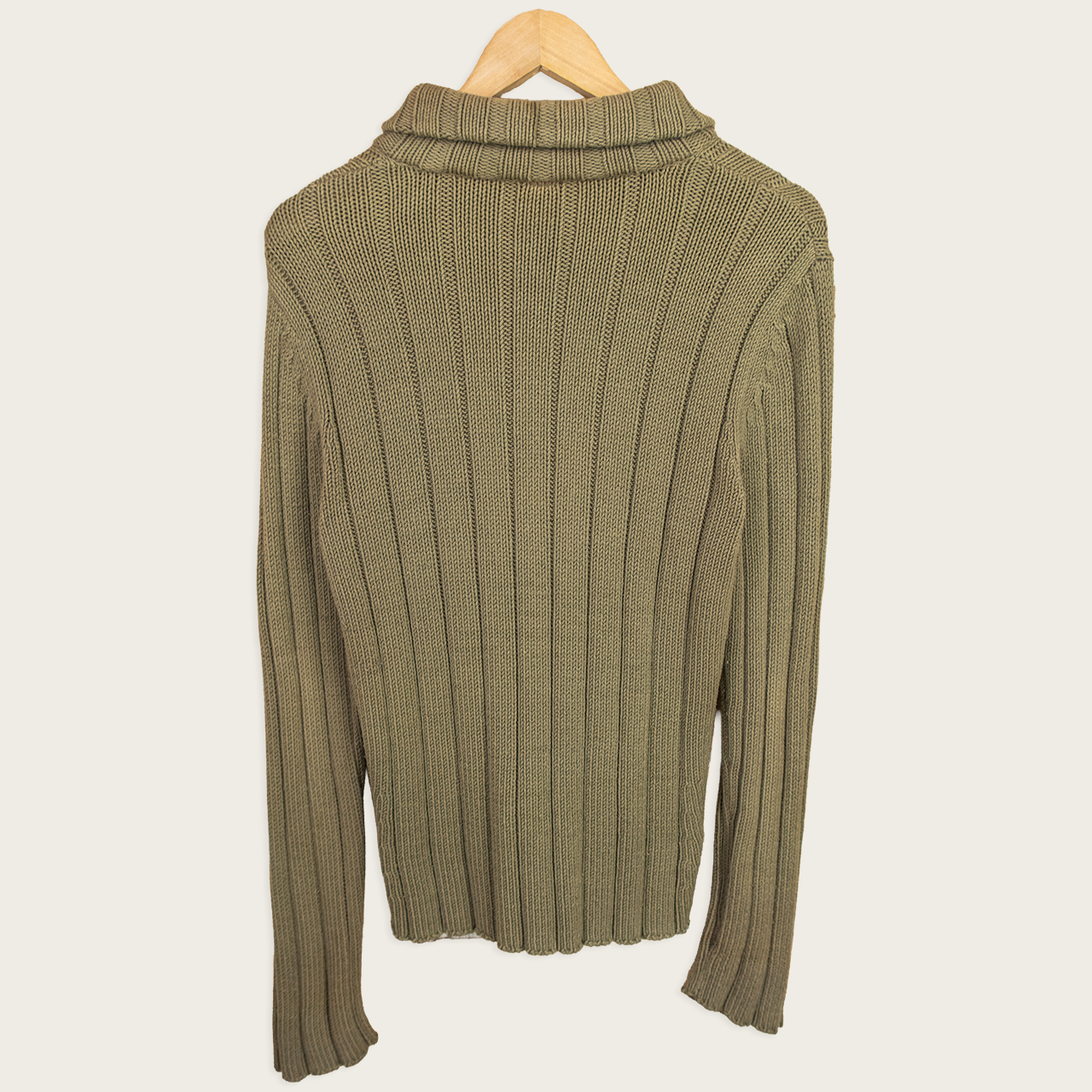 Y2K Esprit Rib Knit Button Cardigan - Khaki - Size L