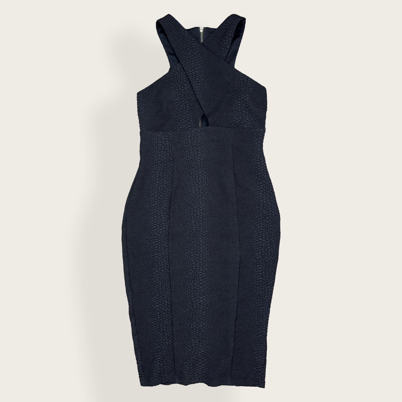 Kardashian Kollection Textured Midi Dress - Black Bodycon - Size 8