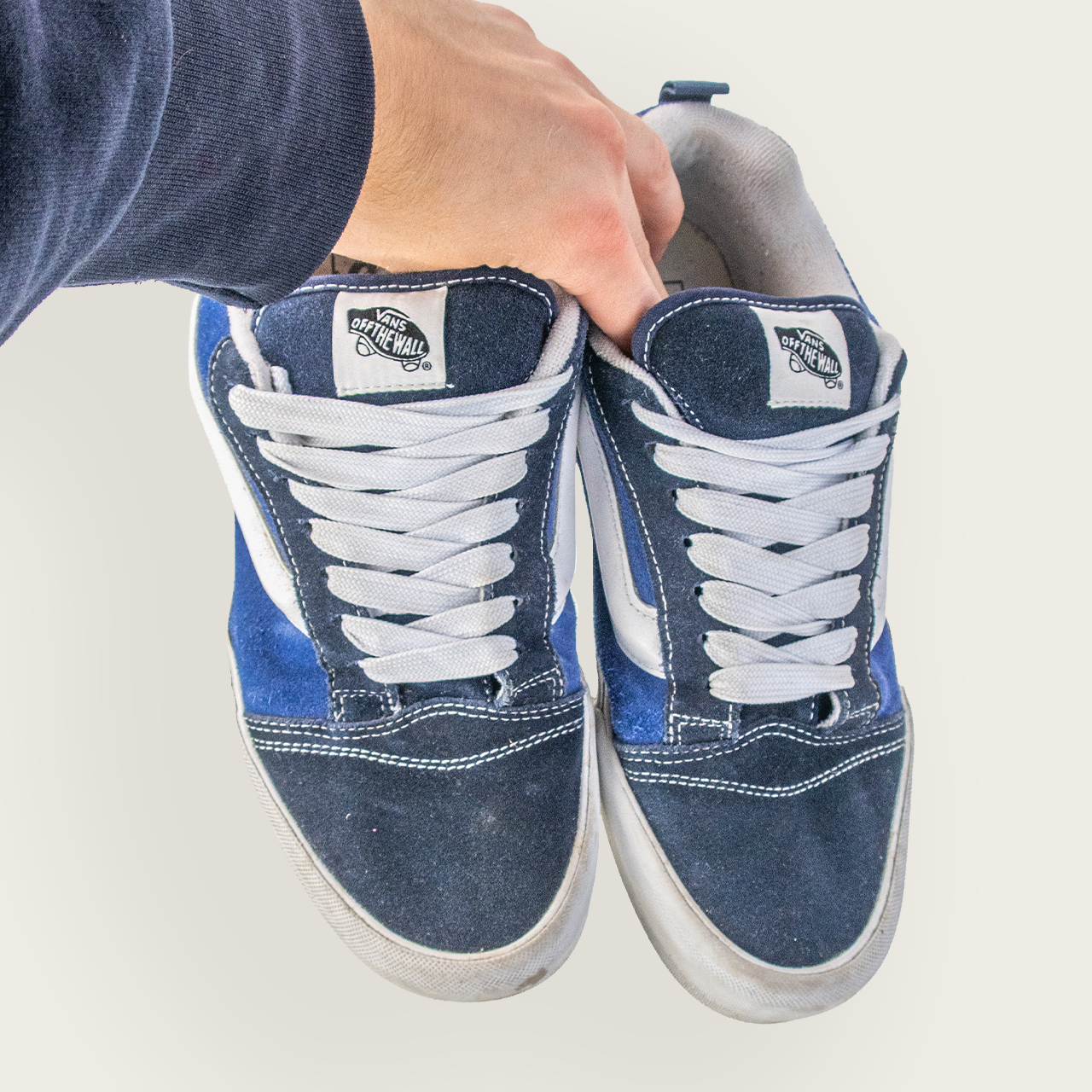 Men's Navy Blue/White VANS KNU SKOOLS Casual Skate Sneakers - US 11