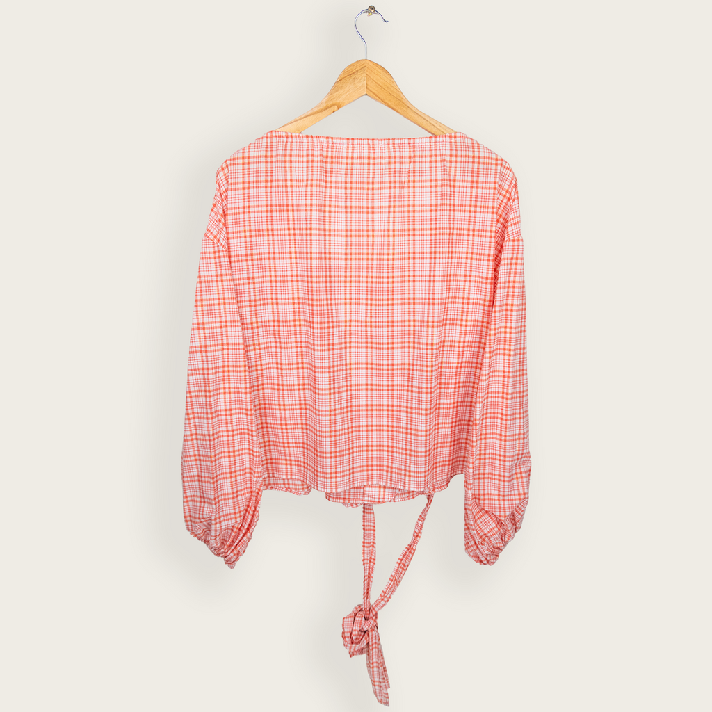 Michael Kors Tie Front Blouse - Red Gingham - Size M