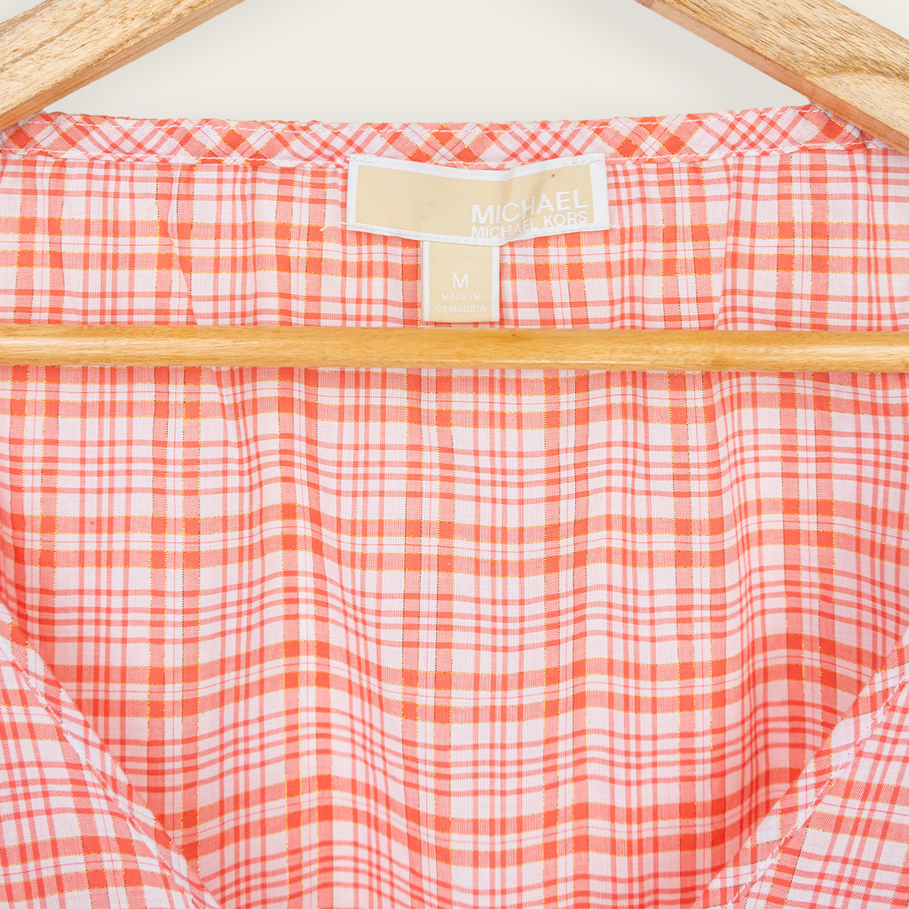 Michael Kors Tie Front Blouse - Red Gingham - Size M