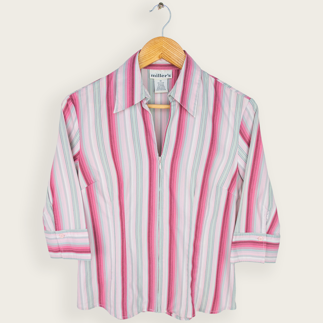 Y2K Miller’s Striped Zip Blouse - Pastel Pink - Size 10