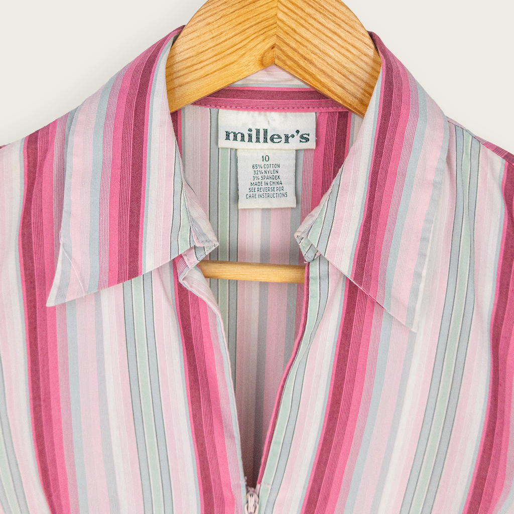 Y2K Miller’s Striped Zip Blouse - Pastel Pink - Size 10