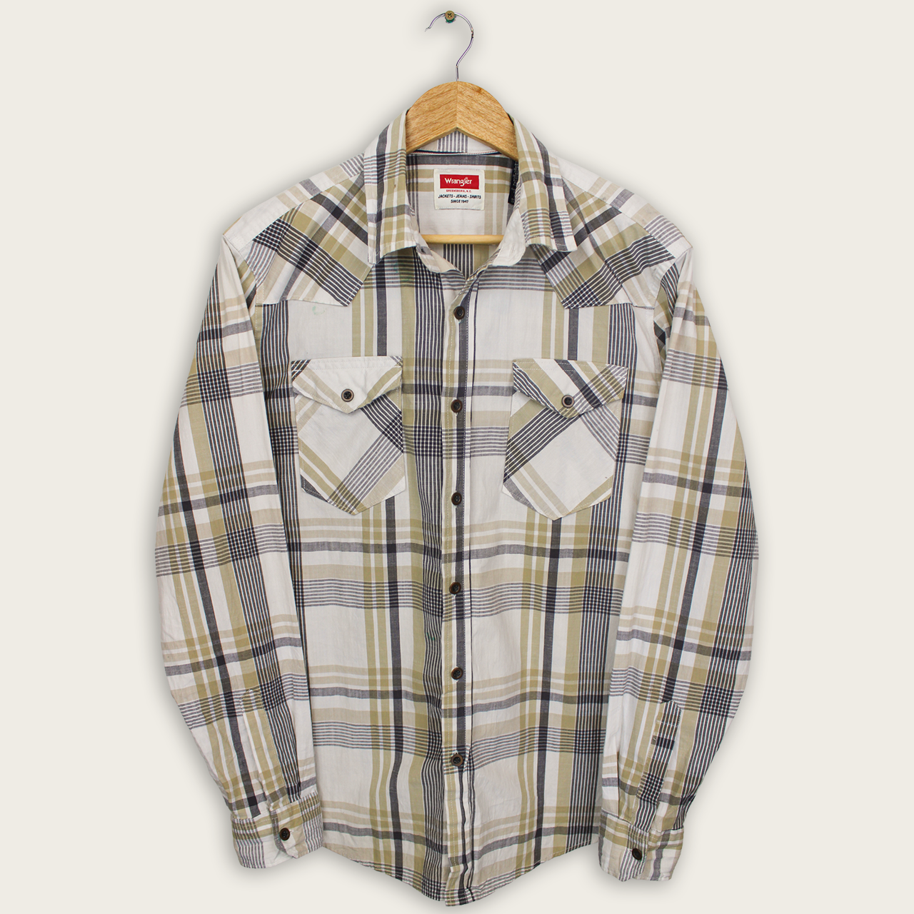 VINTAGE LONG-SLEEVE WRANGLER BUTTON-UP SHIRT - M