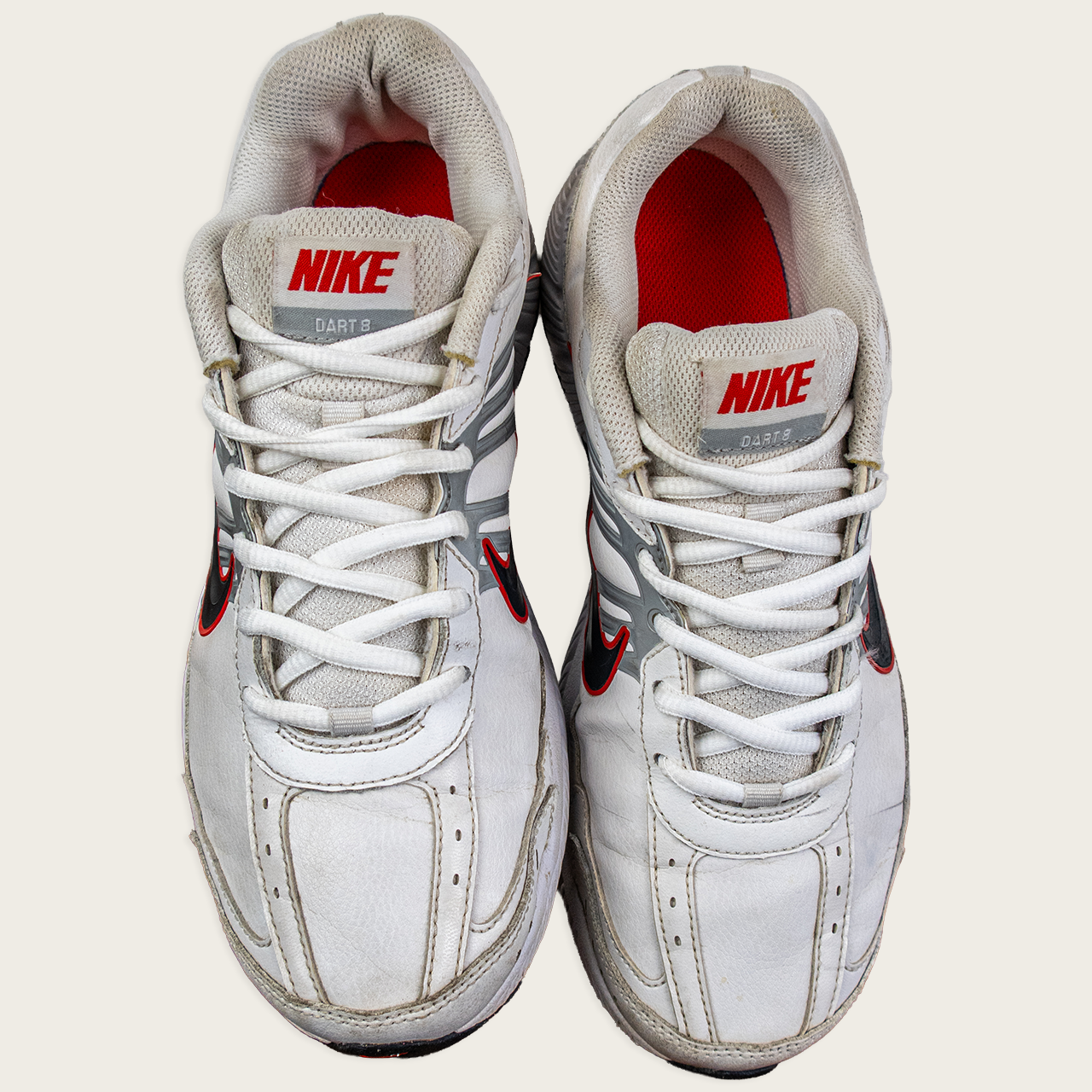 Men's 2011 White/Red NIKE Dart 8 Running Shoes – US 9.5