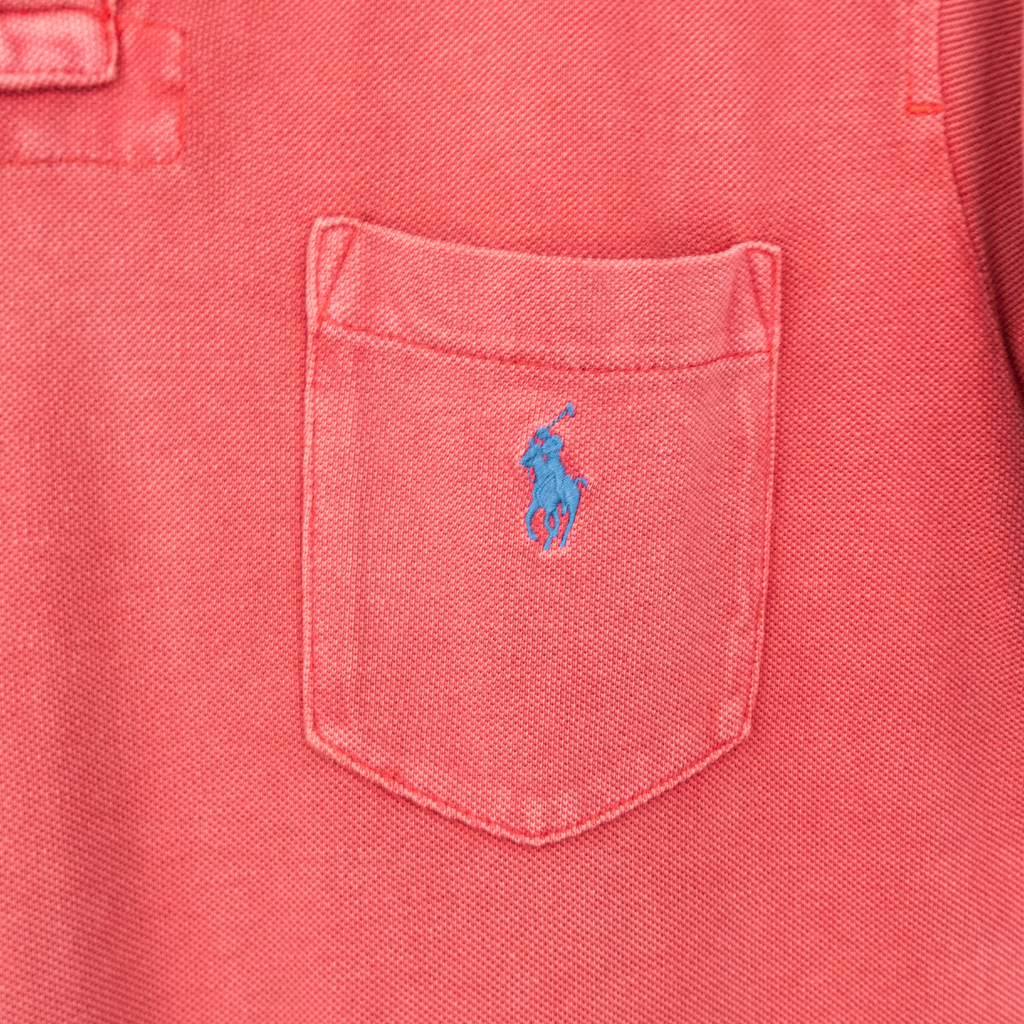 1990's Light Red Premium POLO RALPH LAUREN Casual Preppy Streetwear Rugby Pocket Polo Shirt - L