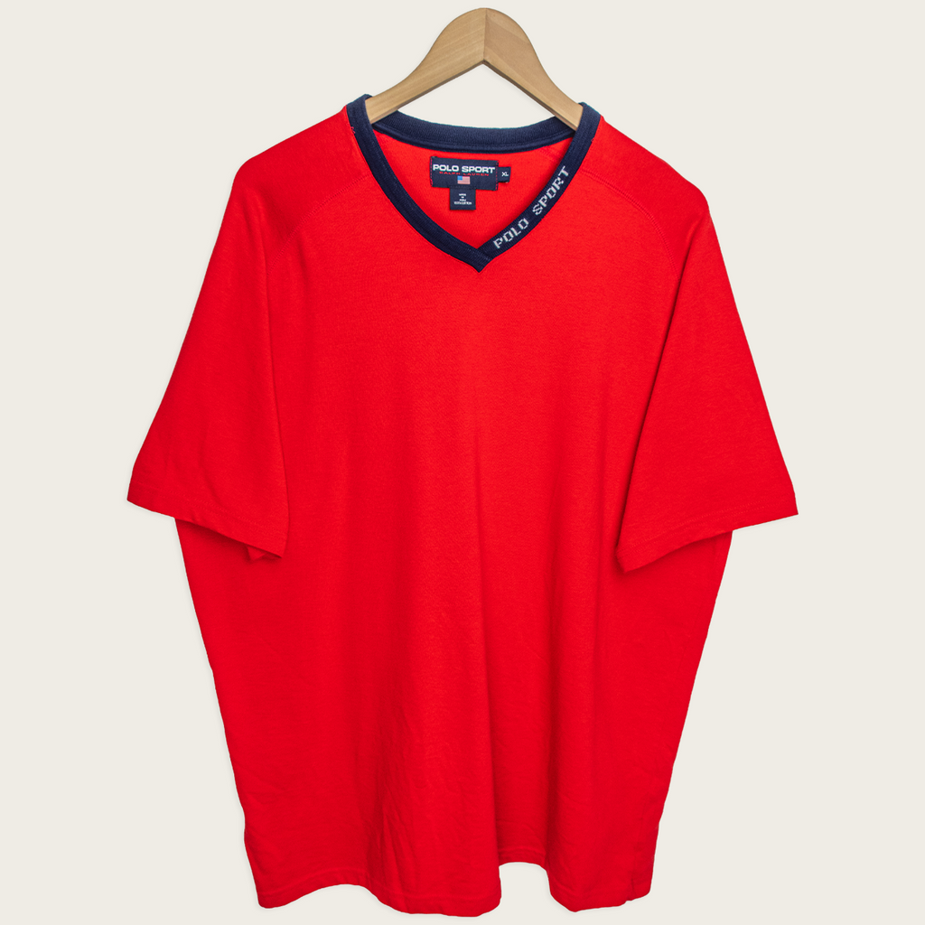 90s Polo Sport V-Neck T-Shirt - XL