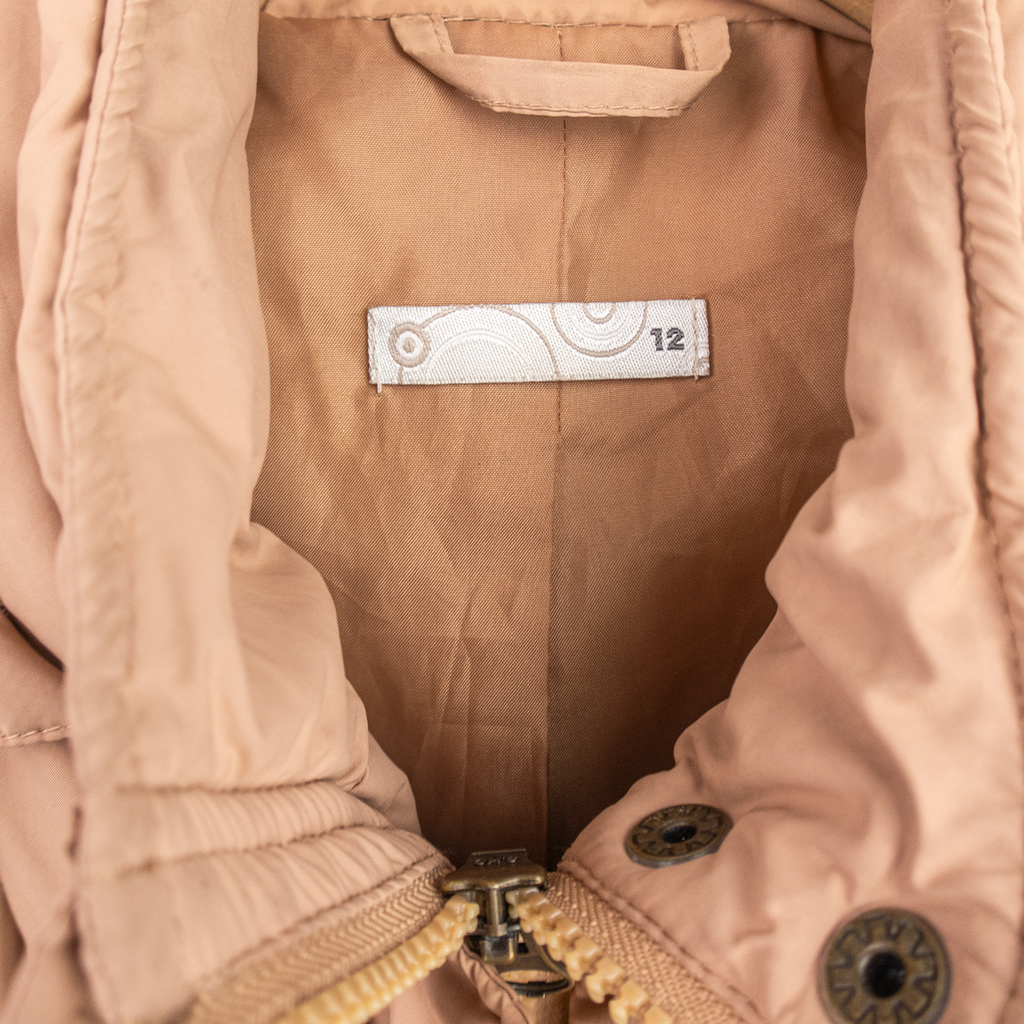 Y2K Puffer Vest - Beige Fur Hood - Size 12